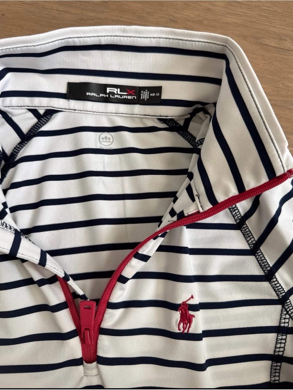 Girls 1/4 zip Ralph Lauren polo pullover navy and white with pink - size M 8-10 - Picture 2 of 4
